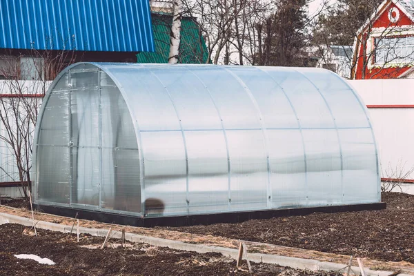 Estufa Para Cultivo Flores Legumes Partir Policarbonato Instalado Jardim — Fotografia de Stock