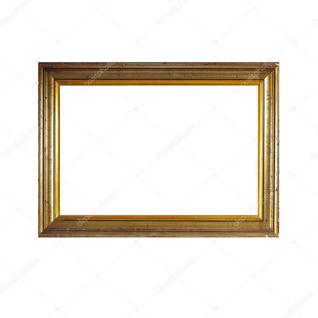 Antique, Old and Used Golden Look Wooden Frame. Vintage Photo Frame.