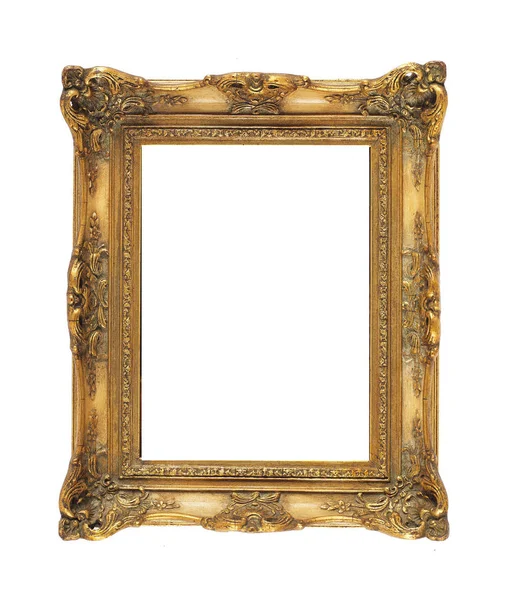 Isolated Photo Frame, Golden Antique Photo Frame, Used Vintage Frame. — Stock Photo, Image