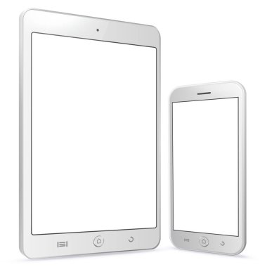 Beyaz Tablet bilgisayar ve cep telefonu vektör çizim.