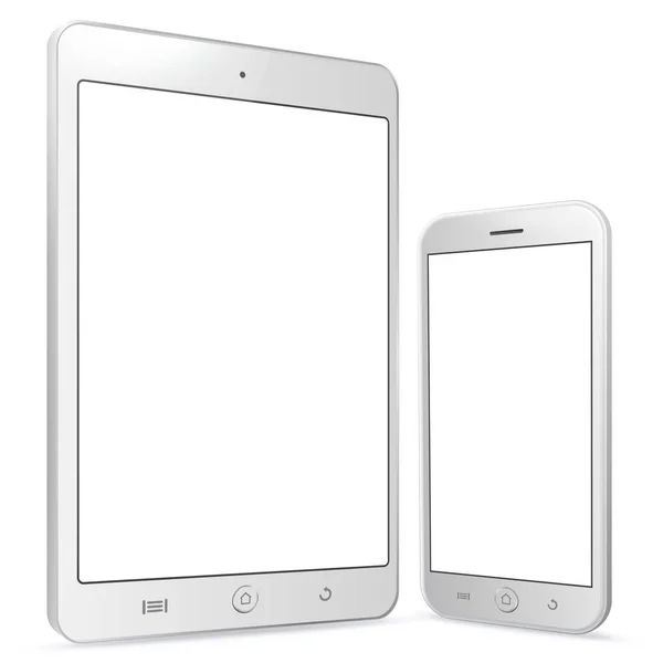 Beyaz Tablet bilgisayar ve cep telefonu vektör çizim.