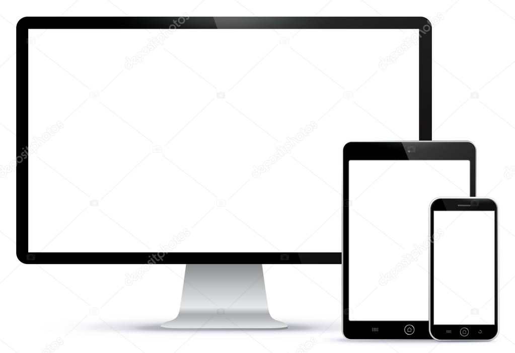 Computer Screen, Tablet PC, Smart Phone Vector illustration