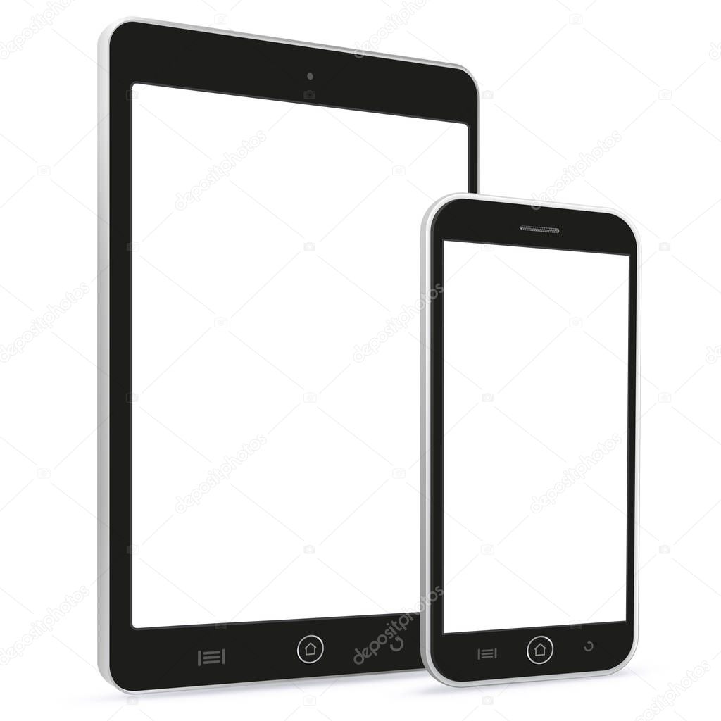 Black Tablet Computer and Mobile Phone vector illustration.