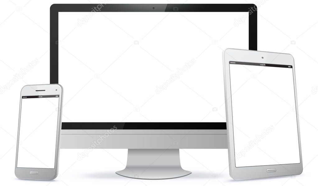Computer Screen, Tablet PC, SmartPhone Vector illustration.