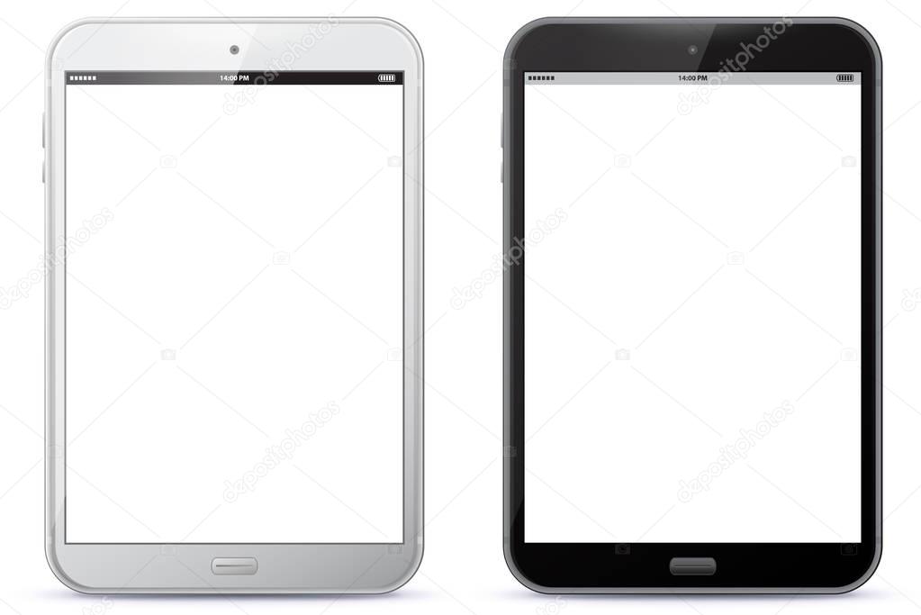 Black and white Tablet PC Vector Illustration.
