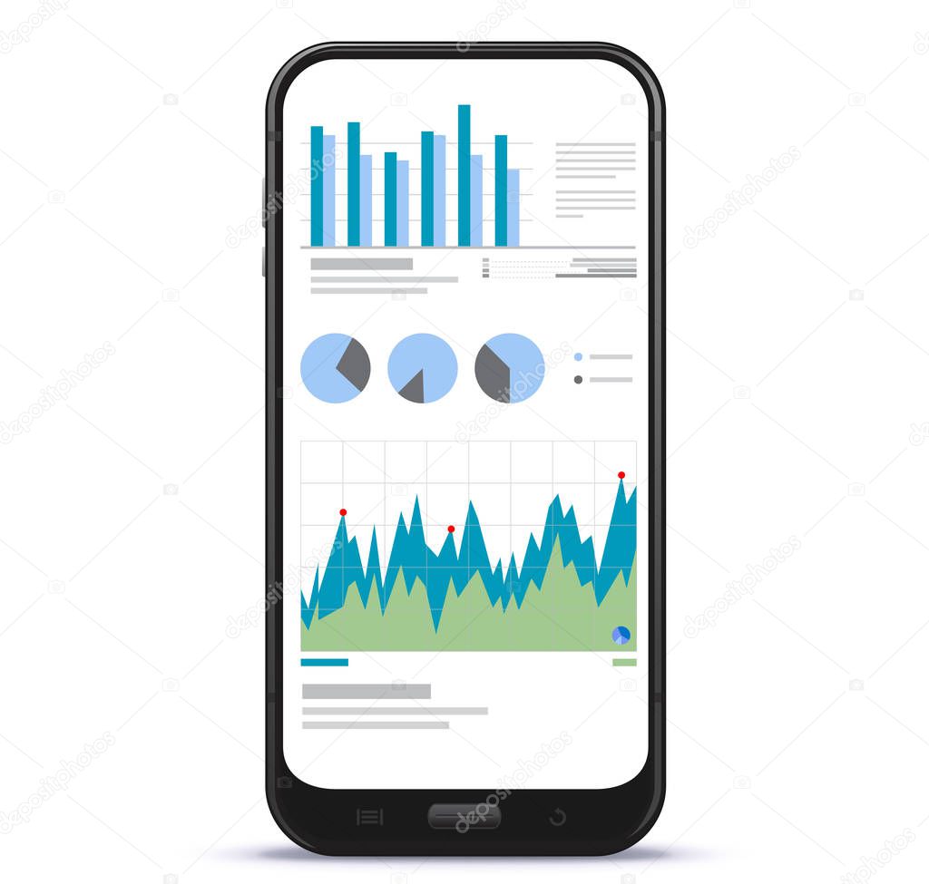 Mobile Phone Screen With Financial Charts and Graphs