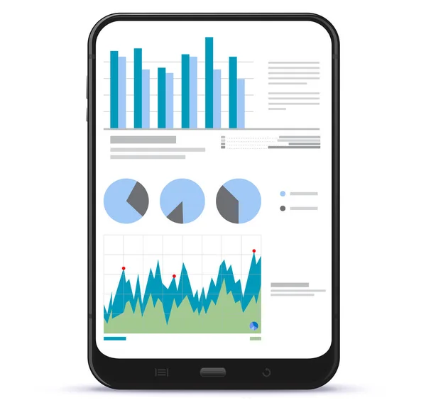 Tablet Computer Screen Financial Charts Graphs — Stock Vector