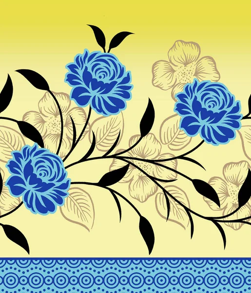 Têxtil Indiana Floral Fronteira Design Fundo — Fotografia de Stock