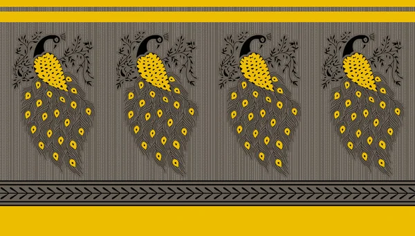 Індійський Традиційний Дизайн Павича Золотий Прикордонний Фон — стокове фото