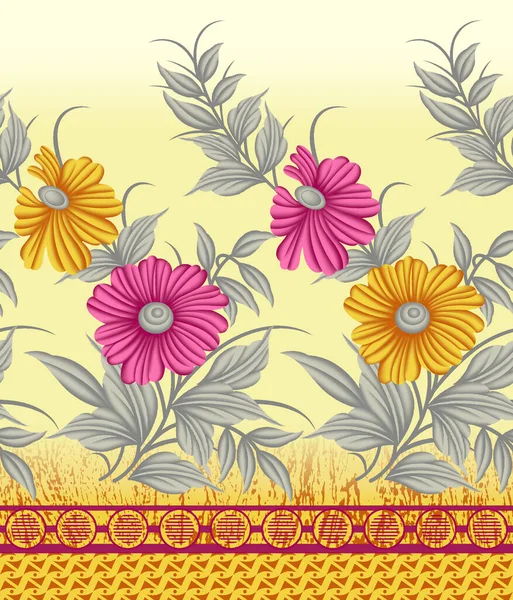 Tekstylne Indyjskie Kwiatowe Tło Projektu Granicy — Zdjęcie stockowe