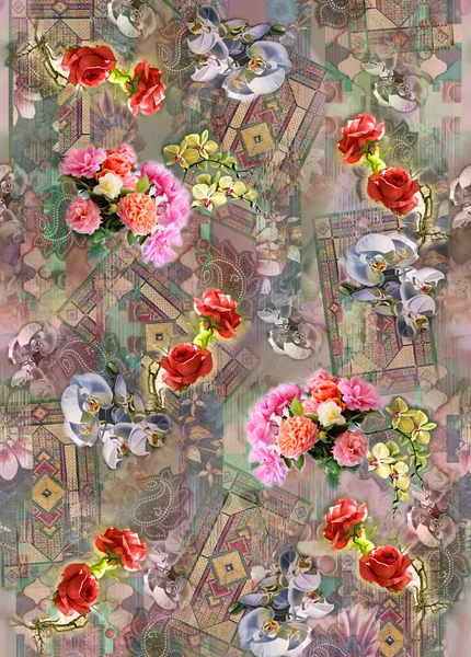 Blume Hintergrund Farbe Muster Bild Niedlich Grafik Digital Vintage Bunt — Stockfoto