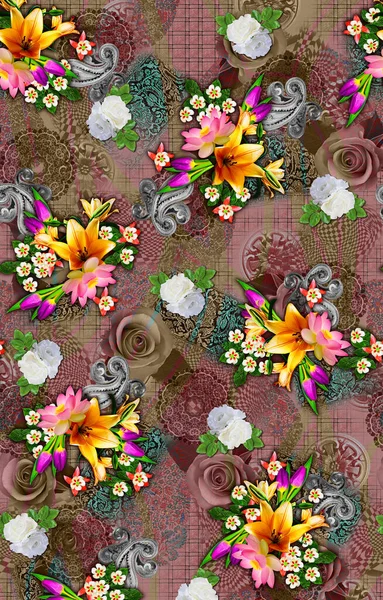 Λουλούδι Allover Χρώμα Μοτίβο Εικόνα Ψηφιακή Πολύχρωμα Γραφικά Χαριτωμένο — Φωτογραφία Αρχείου
