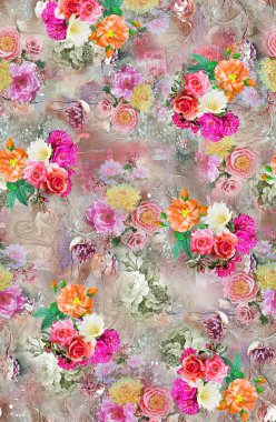 İnanılmaz kumaş soyut arka plan, çiçek buketi, çiçek çizimi, botanik kompozisyonu dijital ve tekstil baskısı için soyut arkaplan