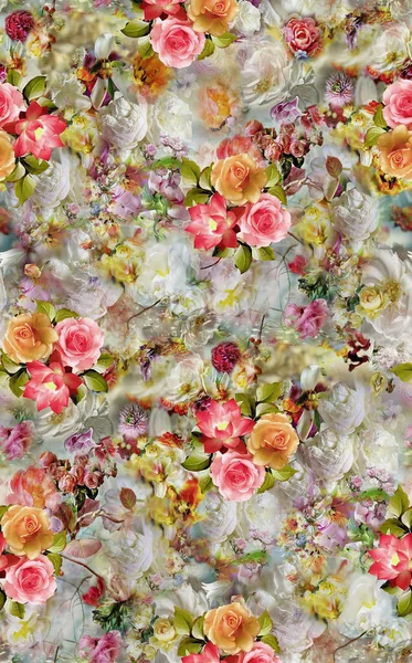 Úžasné Textilie Abstraktní Pozadí Kytice Květiny Květinové Ilustrace Botanická Kompozice — Stock fotografie