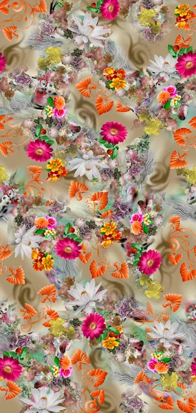 Die Erstaunliche Stoff Abstrakten Hintergrund Blumenstrauß Florale Illustration Botanische Komposition — Stockfoto