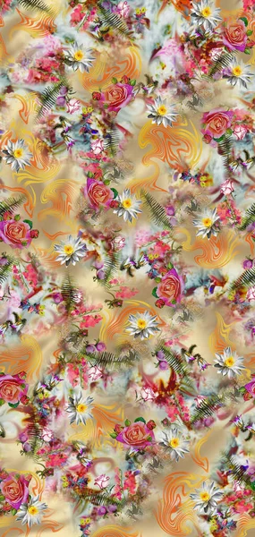 Csodálatos Szövet Absztrakt Háttér Virágok Csokor Virágos Illusztráció Botanikai Összetétel — Stock Fotó