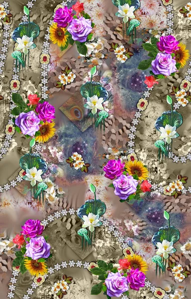 Nanılmaz Kumaş Soyut Arka Plan Çiçek Buketi Çiçek Çizimi Botanik — Stok fotoğraf