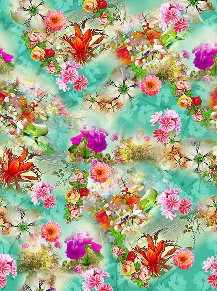 İnanılmaz kumaş soyut arka plan, çiçek buketi, çiçek çizimi, botanik kompozisyonu dijital ve tekstil baskısı için soyut arkaplan