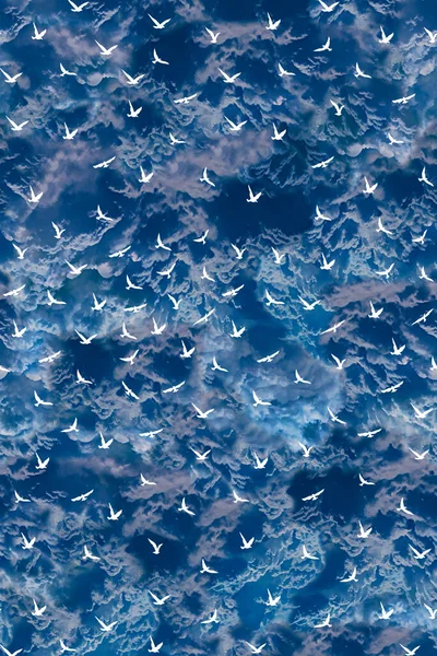 Weißer Vogel Mit Wolken Muster Mit Indigo Farbe — Stockfoto