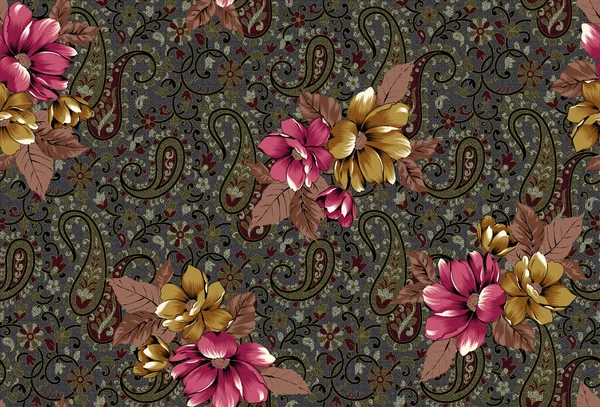 vintage flowers with paisley background