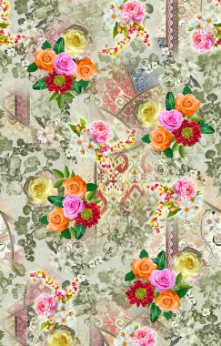 İnanılmaz kumaş soyut arka plan, çiçek buketi, çiçek çizimi, botanik kompozisyonu dijital ve tekstil baskısı için soyut arkaplan