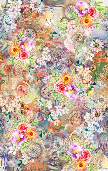 Niesamowite Tło Abstrakcyjne Tkaniny Bukiet Kwiatów Ilustracja Kwiatowa Botaniczna Kompozycja — Zdjęcie stockowe