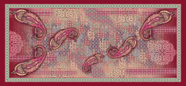 Vier Zijden Rand Mooie Paisley Vintage Naadloze Geometrische Kleurrijke Textiel — Stockfoto