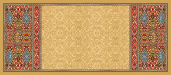 Yüksek Çözünürlük Bir Etnik Sınır Tasarımı. Antika renk düzeniyle güzel bir sınır. Dijital ve Tekstil Dört Kenar Kenarlığı