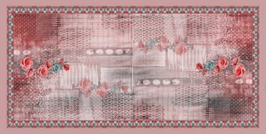 Yüksek Çözünürlük Bir Etnik Sınır Tasarımı. Antika renk düzeniyle güzel bir sınır. Dijital ve Tekstil Dört Kenar Kenarlığı