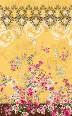 Dijital arkaplanı olan dekoratif çiçek tasarımı