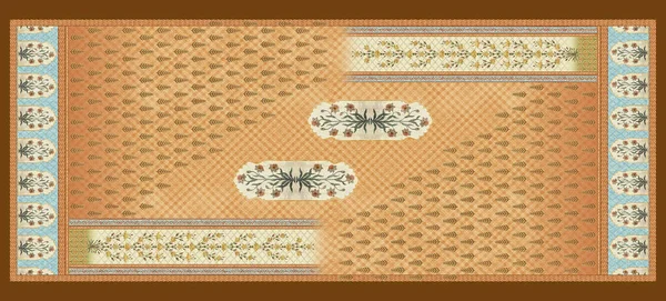 Kostym Dupatta Digital Design Mughal Blomma Motiv Färgglada Tapet Illustration — Stockfoto