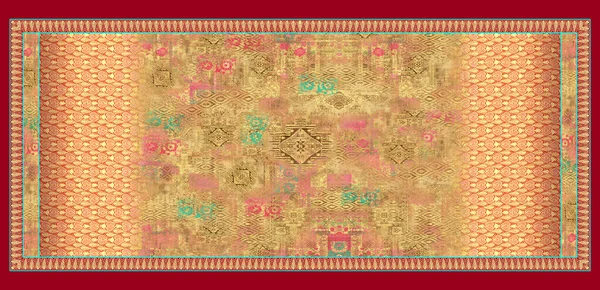 Four Side Border Beautiful Vintage Seamless Geometrical Colorful Textile Digital — Stock Photo, Image