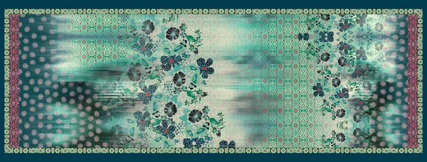 Empat Sisi Perbatasan Indah Vintage Geometris Bunga Berwarna Warni Tekstil — Stok Foto