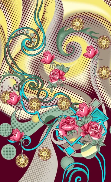 Декоративный Цветочный Дизайн Цифровым Фоном — стоковое фото