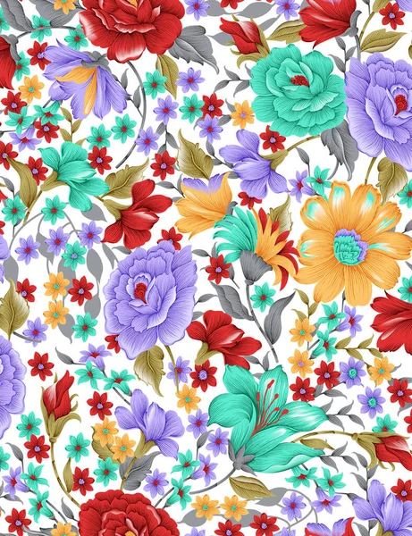 Fondo Patrón Flores Florales Colores Sin Costuras —  Fotos de Stock