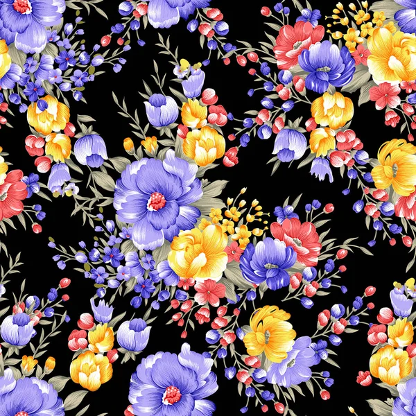 Motif Floral Coloré Sans Couture Avec Fond Noir — Photo