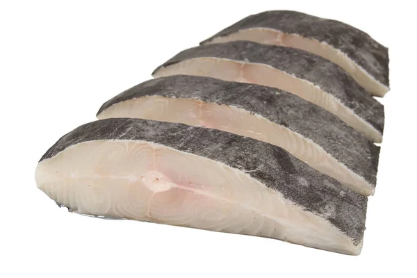 Sliced Halibut fish, white background. — Stock Photo, Image