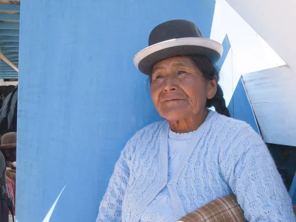 Copacabana Bolivia Mayo 2010 Retrato Una Anciana Aymara Identificada Mayo — Foto de Stock