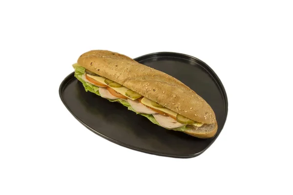 Sandwich Con Jamón Horno Plato Aislado —  Fotos de Stock