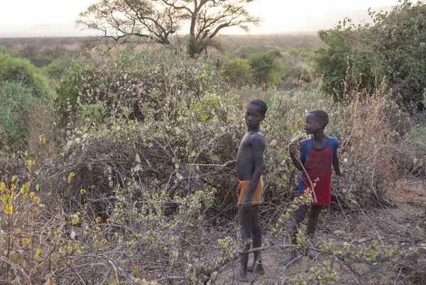 Κοιλάδα Του Omo Αιθιοπία Μαρτίου 2012 Αγόρια Αγνώστου Ταυτότητας Karo — Φωτογραφία Αρχείου
