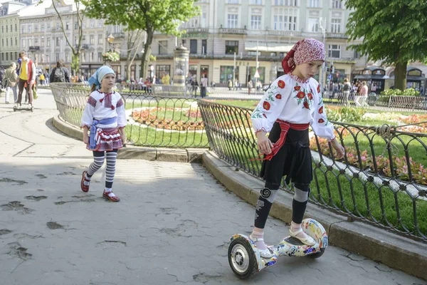 Lviv Ukraine May 2016 Unidentified Ukrainian Girl Traditional Shirt Rides — Stock Photo, Image