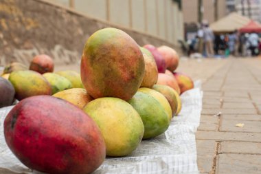 Mango, Kampala, Uganda 'da bir kaldırımda satış yapıyor..