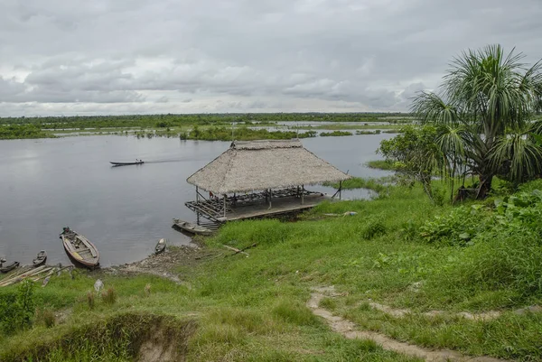 Peder Cocha Köyü Perulu Amazon Genel Pier — Stok fotoğraf