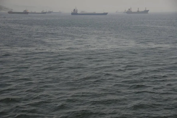 The Bosphorus Strait, ships on the background.