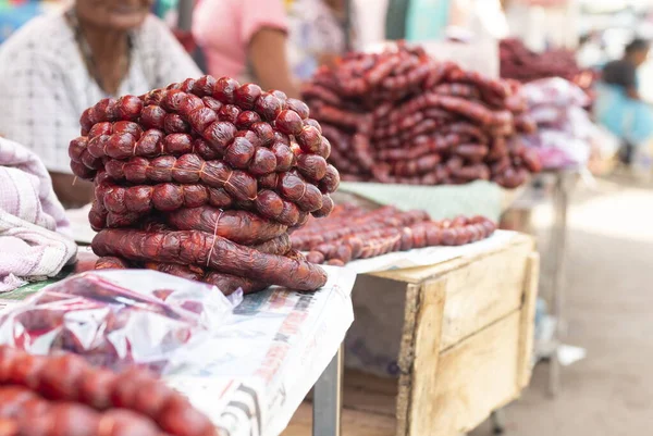 Házi Sertés Kolbász Piacon Mapusa Goa India — Stock Fotó