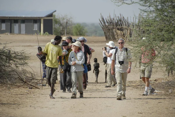 Kolcho Ethiopia Março 2012 Turistas Não Identificados São Recebidos Pelo — Fotografia de Stock