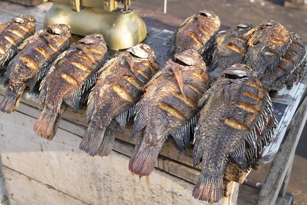 Smażona Ryba Tilapia Targu Ulicznym Kampali Uganda — Zdjęcie stockowe