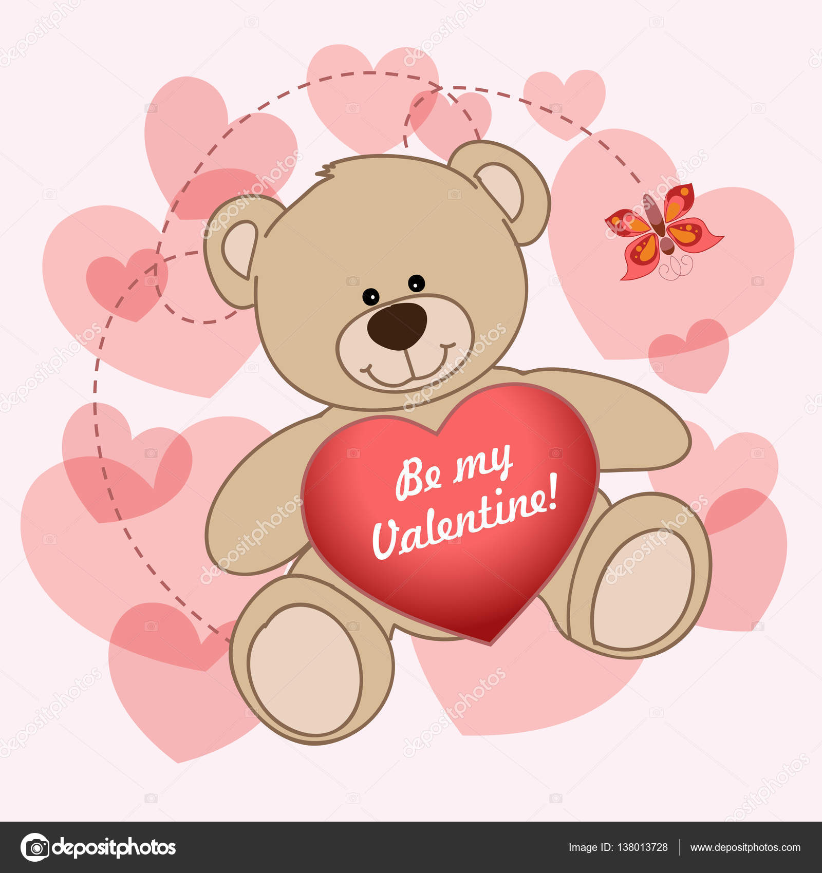 Biglietto di auguri per San Valentino con orso del fumetto cuore e saluto lettering Sfondo con l orsacchiotto Illustrazione di vettore — Vettoriali di