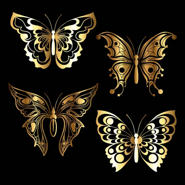 Четыре золотые бабочки — стоковый вектор