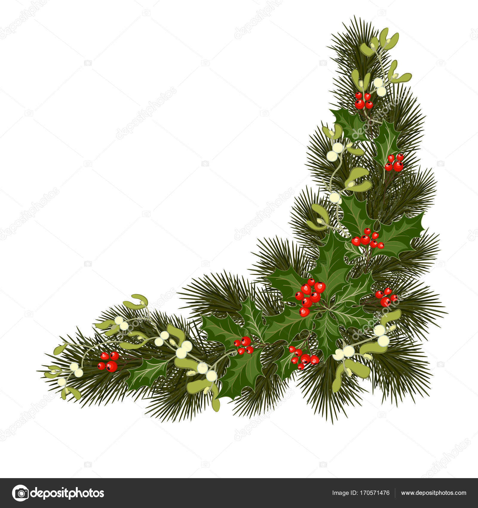 Christmas Decorations With Holly And Red Berries Stock Vector